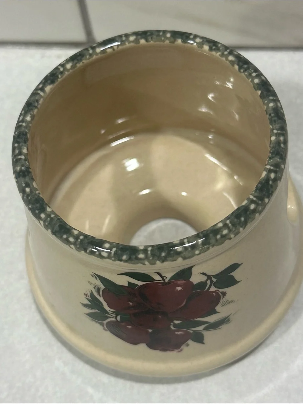 Home & Garden Party Apple Stoneware Mini Candle Topper -3” W at top. 3.75” Tall.